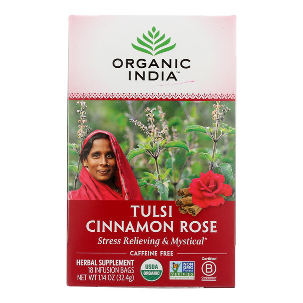Organic India Tulsi Tea Cinnamon Rose - 18 Tea Bags - Case Of 6
