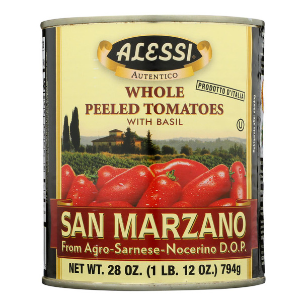 Alessi - Whole Peeled Tomatoes - Basil - Case Of 12 - 28 Oz.