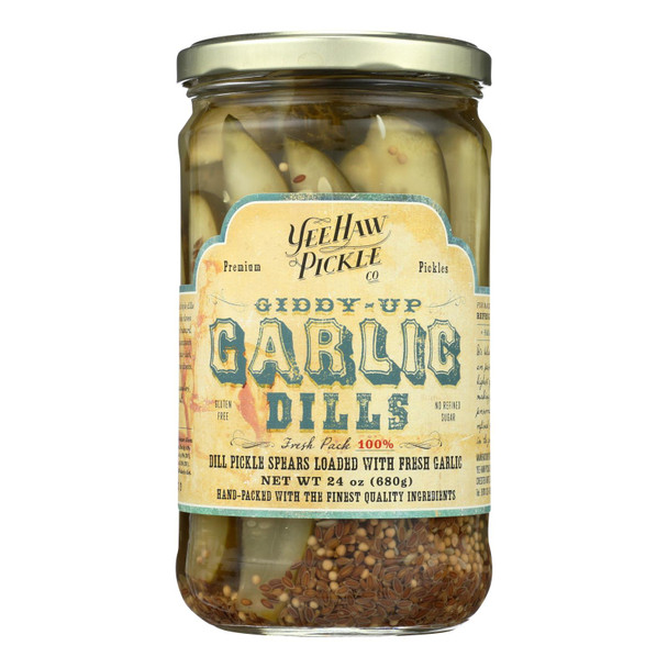 Yee-haw Pickle Dills Pickle - Giddy Up Garlic - Case Of 6 - 24 Oz.