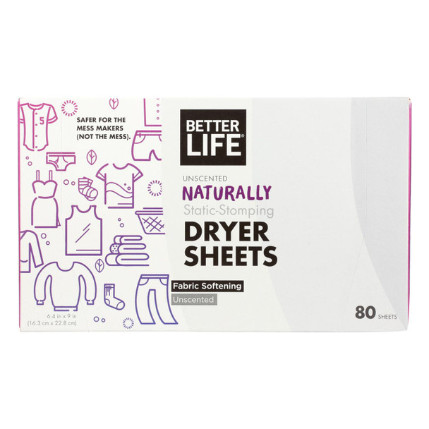 Better Life Dryer Sheets - Unscented - Case Of 6 - 80 Count
