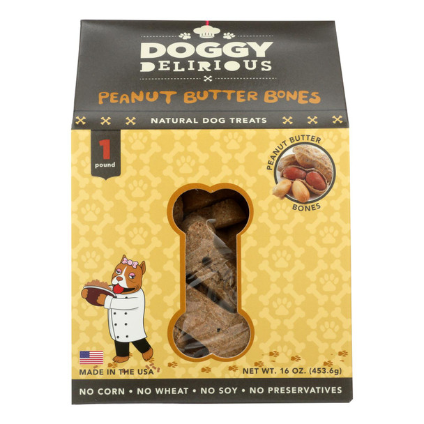 Doggy Delirious Dog Treats - Peanut Butter Bones - Case Of 6 - 16 Oz