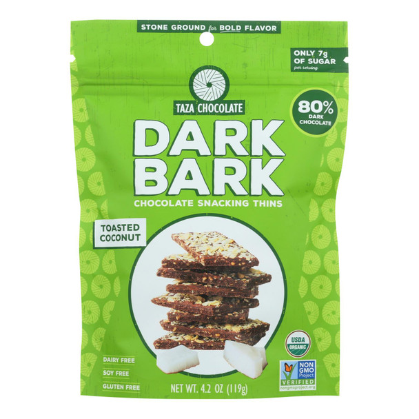 Taza Chocolate Organic Dark Bark Chocolate - Toasted Coconut - Case Of 12 - 4.2 Oz