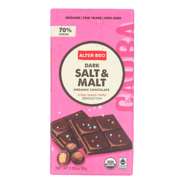 Alter Eco Americas Organic Chocolate Bar - Dark Salt & Malt - Case Of 12 - 2.82 Oz