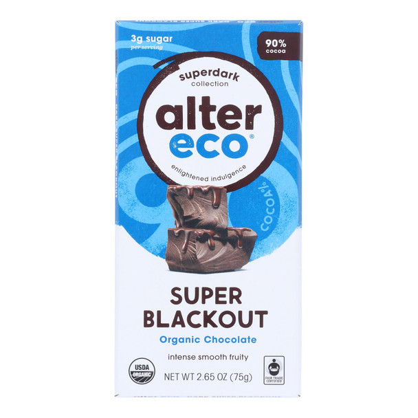 Alter Eco Americas Organic Chocolate Bar - Dark Super Blackout - Case Of 12 - 2.65 Oz