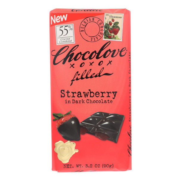 Chocolove Xoxox - Bar - Strawberry Creme - Dark Chocolate - Case Of 10 - 3.2 Oz