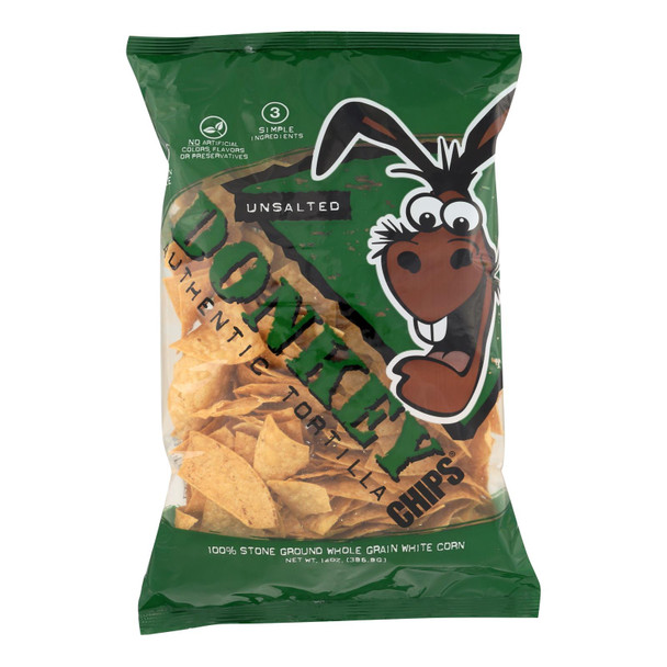 Donkey Chips Tortilla Chips - Unsalted - Case Of 12 - 14 Oz.