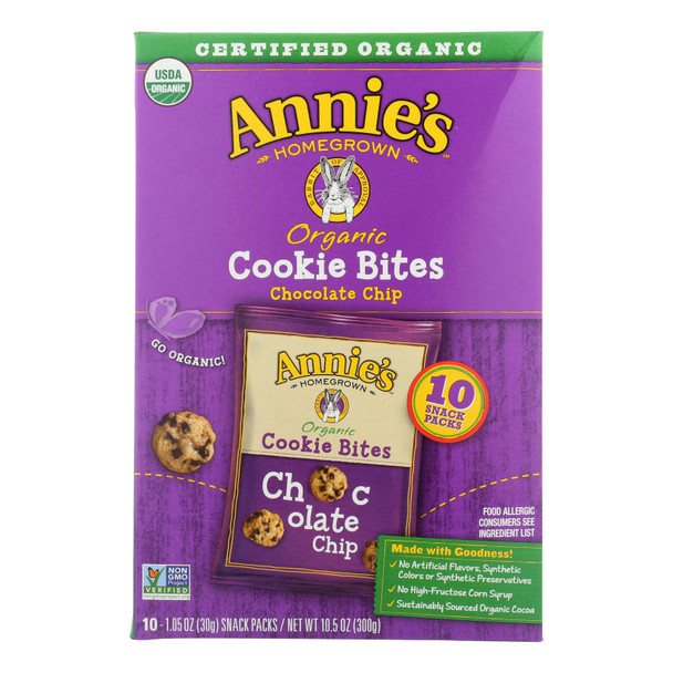 Annie's Homegrown Cookie Bites Chocolate Chip 10- 1.05 - Case Of 6 - 10 Ct