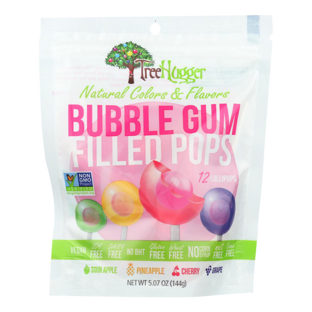 Treehugger Natural Bubble Gum Filled Lollipops  - Case Of 6 - 5.07 Oz