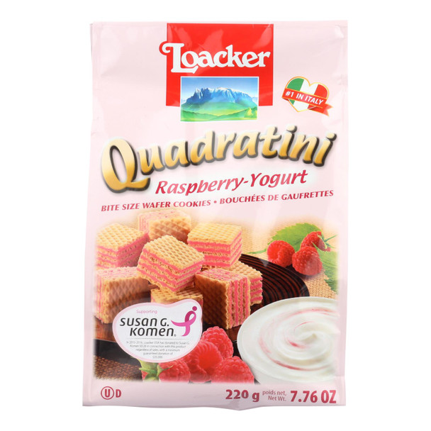 Loacker Quadratini Wafer Cookies, Raspberry-yogurt, Bite Size Wafer Cookies  - Case Of 6 - 7.76 Oz