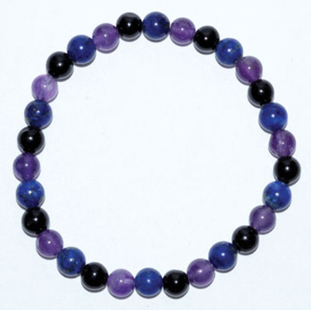 6mm Amethyst, Lapis, Black Tourmaline