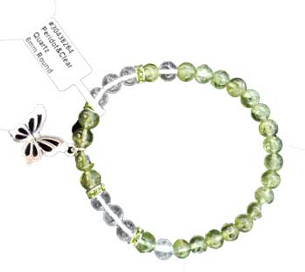 6mm Peridot/ Quartz Butterfly Bracelet