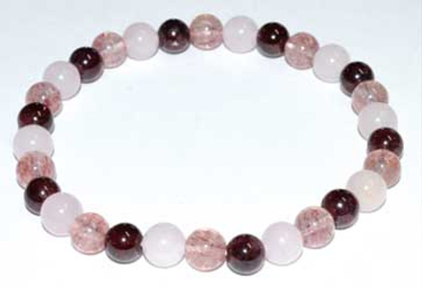 6mm Rose Qtz, Strawberry Qtz & Garnet Bracelet