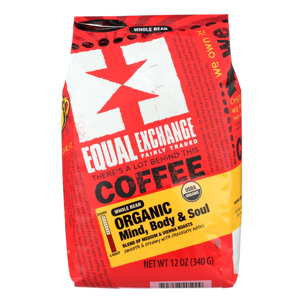 Equal Exchange Organic Whole Bean Coffee - Mind Body And Soul - Case Of 6 - 12 Oz.