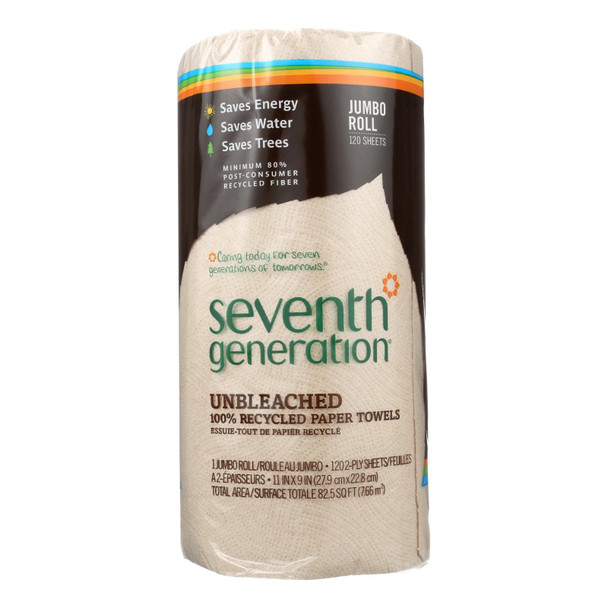 Seventh Generation Recycled Paper Towels - Unbleached - Case Of 30 - 120 Count