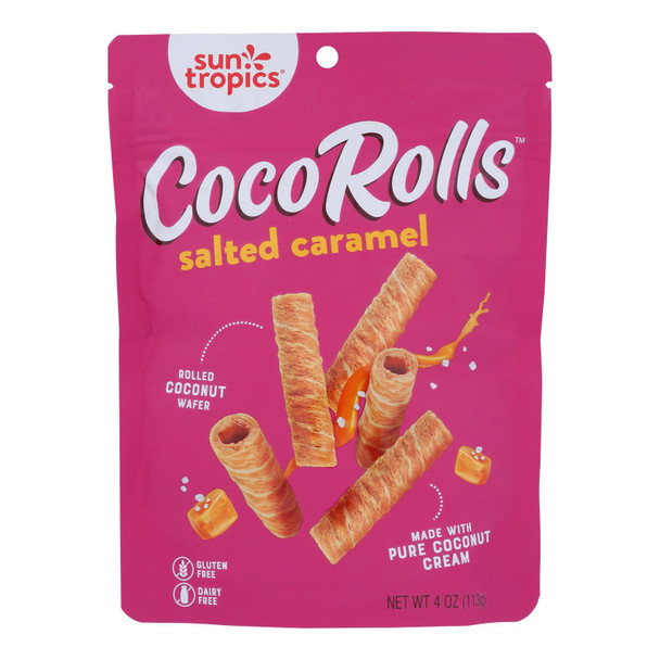 Sun Tropics Coco Rolls Salted Caramel, Rolled Coconut Wafer  - Case Of 12 - 4 Oz