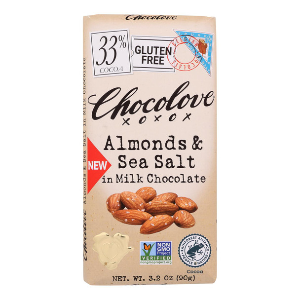 Chocolove - Bar Milk Chocolate Almond Sea Salt - Case Of 12-3.2 Oz
