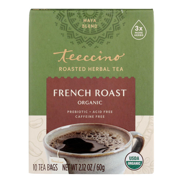 Teeccino French Roast Herbal Coffee Dark Roast - 10 Tea Bags - Case Of 6