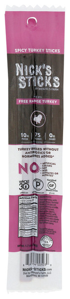 Nicks Sticks Snack Trky Stx Spcy Fr Ra - Case of 25 - 1.700 OZ