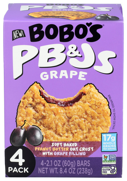 Bobos Oat Bars Bar Brkfst Pbj Grape 4pk - Case of 6 - 8.400 OZ