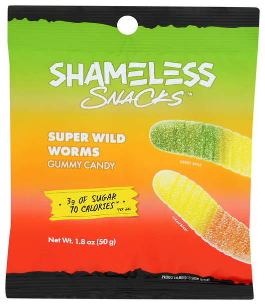 Shameless Snacks Gummy Super Wild Worms - Case of 6 - 1.800 OZ