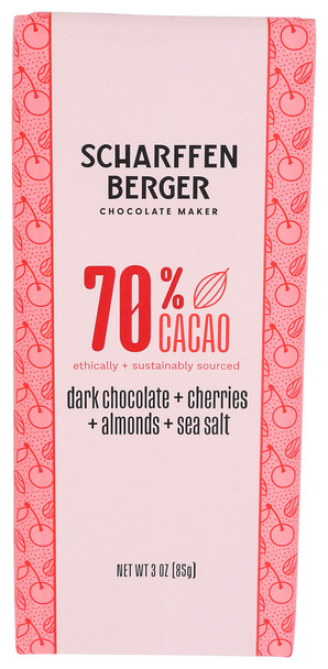 Scharffen Berger Choc Bar Almd Cherries - Case of 12 - 3.000 OZ
