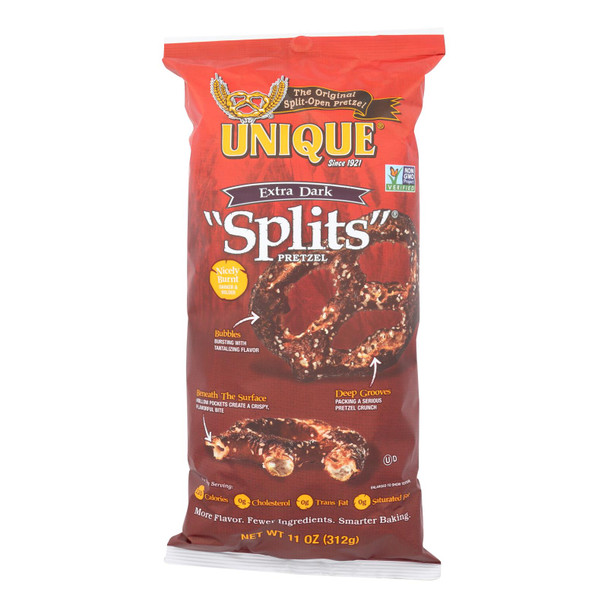 Unique Pretzels - Splits - Extra Dark - Case Of 12 - 11 Oz.