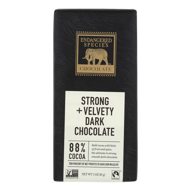 Endangered Species Natural Chocolate Bars - Dark Chocolate - 88 Percent Cocoa - 3 Oz Bars - Case Of 12