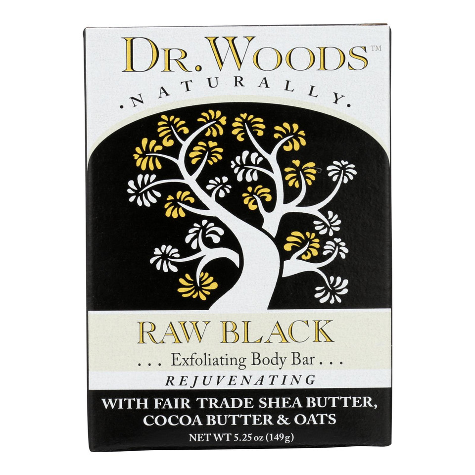 Dr. Woods Raw Black Body Bar 149g - Natürliche Seife Mit Kakaobutter, Sheabutter & Hafer Zum Peelen