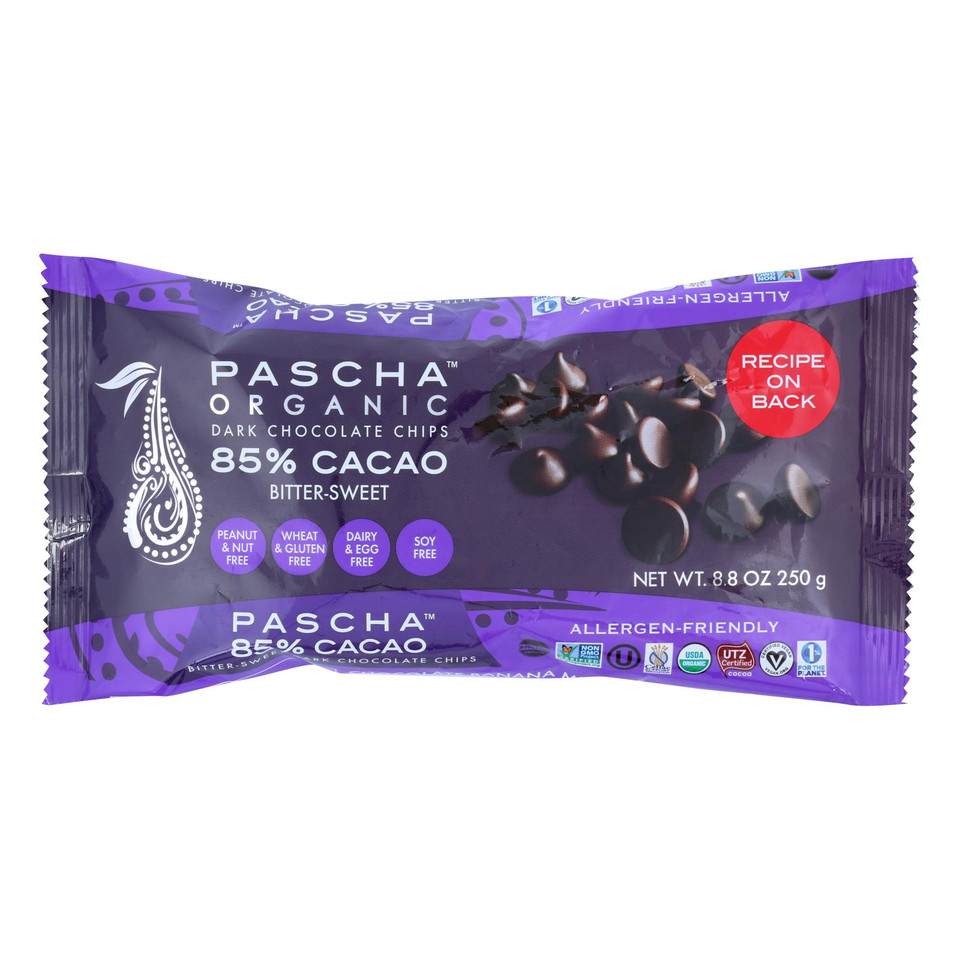 Pascha Chocolate Chips Dark Unsweetened Case Of 6 8.8 Oz.