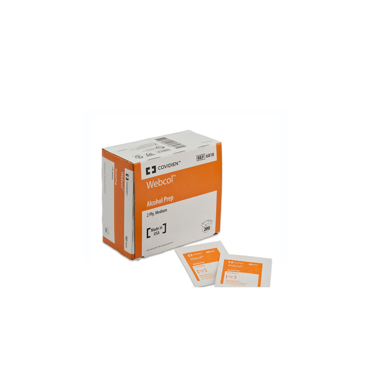 Coviden 6818 Webcol Alcohol Prep Pads Sterile Medium Box of 200 Delasco
