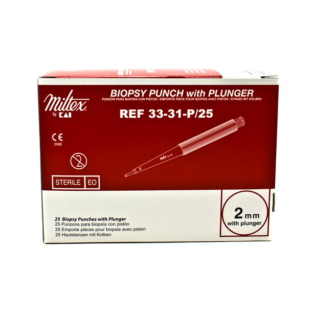 Miltex 33-31-P/25 Disposable Biopsy Punches with Plunger System, 2mm