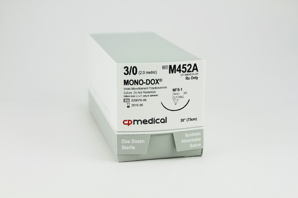 CP Medical M452 Polydioxanone, Monofilament, 3-0, Absorbable Suture, FS-1, Violet, 30"