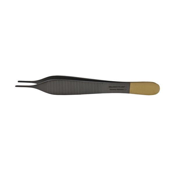 Delasco FA-9SP Adson Forceps 4.75 in Straight 1.5mm 1x2 Teeth W/Platform Tungsten Carbide