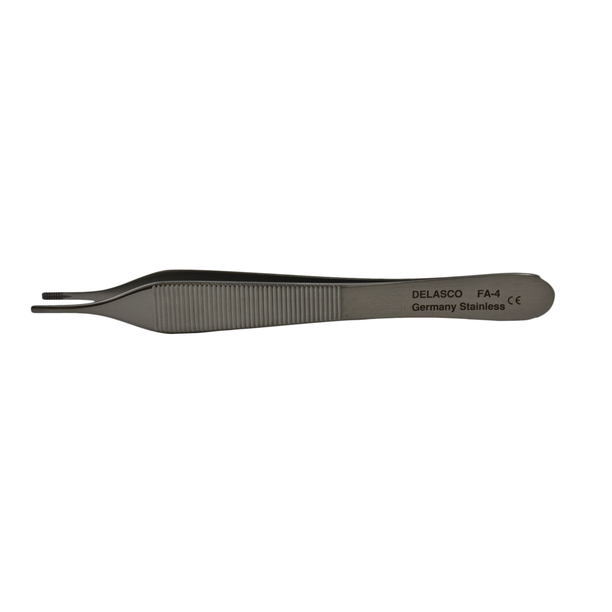 Delasco FA-4 Brown-Adsen Forceps 4.75 in Straight 2mm 7x7 Teeth