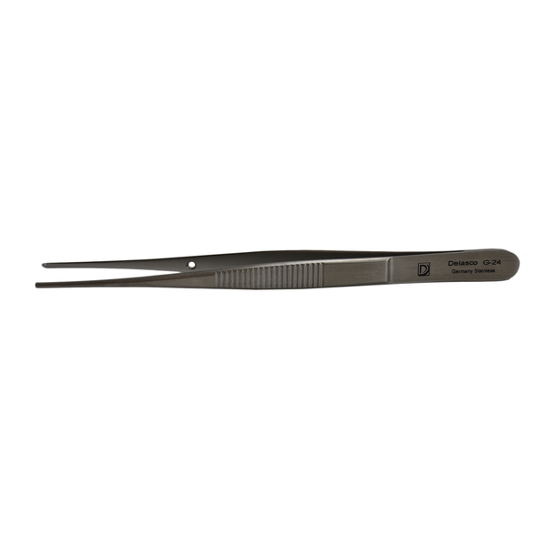 Delasco G-24 Dissecting Forceps 5 in Curved 1.5mm 1x2 Teeth