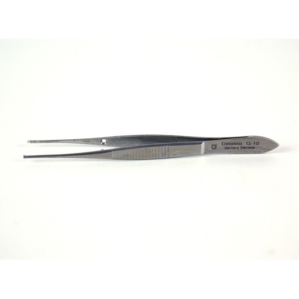 Delasco G-10 Semken Iris Forceps 4 in Straight 1mm 1x2 Teeth
