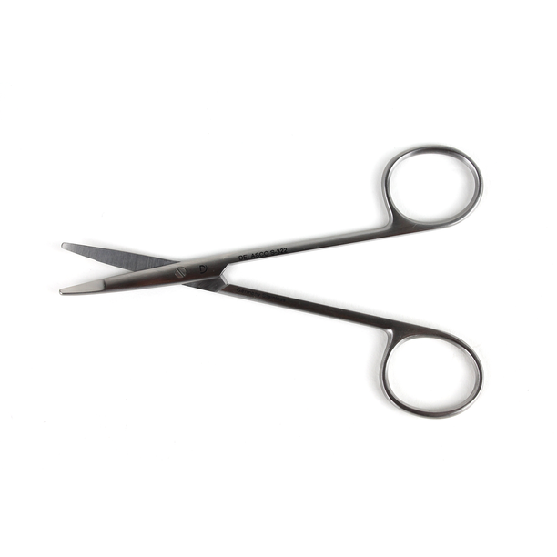 Ragnell Scissors, 4.75 (12 cm), Slight Curve, Flat Serrated Tip,  Blunt/Blunt, Stainless Steel - Delasco