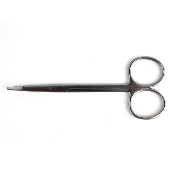 Delasco S-322 Ragnell Scissors, 4.75" (12 cm), Slight Curve, Flat Serrated Tip, Blunt/Blunt, Stainless Steel