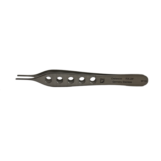 Delasco FA-2F Adson Forceps 4.75 in Straight 1.5mm 1x2 Teeth, Fenestrated