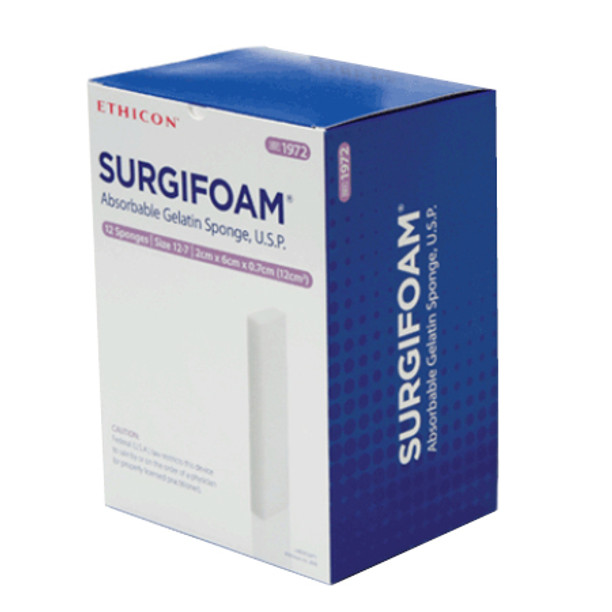 Ethicon 1972 SURGIFOAM Absorbable Gelatin Sponge, 12 sq cm (2 cm x 6 cm) x 7 mm
