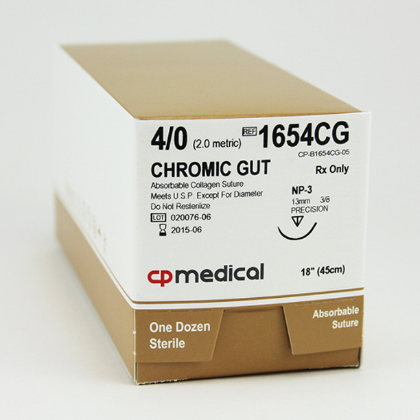 CP Medical 1654GC Chromic Gut, 4-0, Absorbable Suture, P-3, 18"