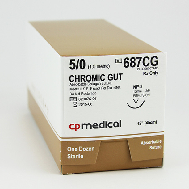 CP Medical 687GC Chromic Gut, 5-0, Absorbable Suture, P-3, 18"