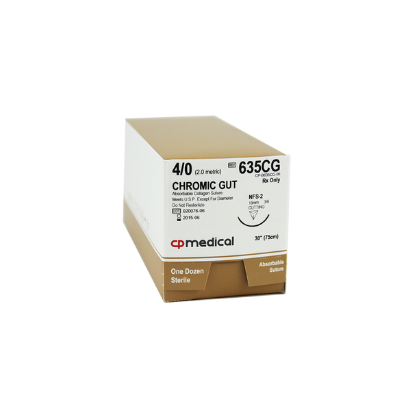CP Medical 635CG Chromic Gut, 4-0, Absorbable Suture, FS-2, 30"