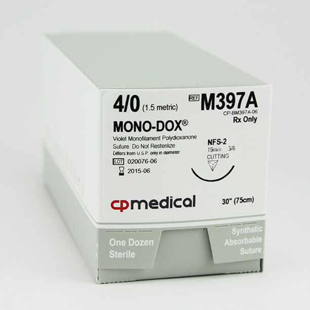 CP Medical M397A Polydioxanone, Monofilament, 4-0, Absorbable Suture, FS-2, Violet, 30"