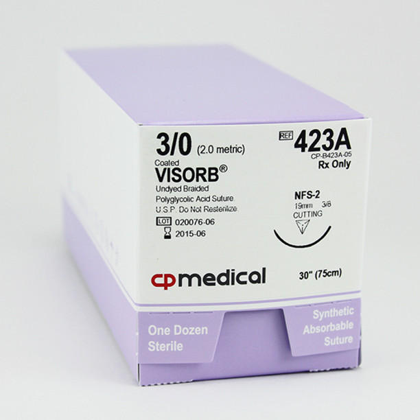 CP Medical 423A Braided, Polyglycolic Acid, 3-0, Absorbable Suture, Undyed, 30" CP Medical 423A Braided, Polyglycolic Acid, 3-0, Absorbable Suture, Undyed, 30"