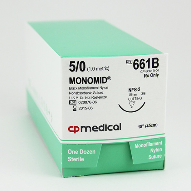 CP Medical 661B Nylon, Monofilament, 5-0, Non-Absorbable Suture, FS-2, Black, 18"