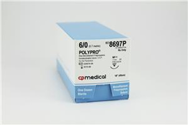 CP Medical 8697P Polypropylene, Monofilament, 6-0, Non-Absorbable Suture, P-1, Blue, 18"