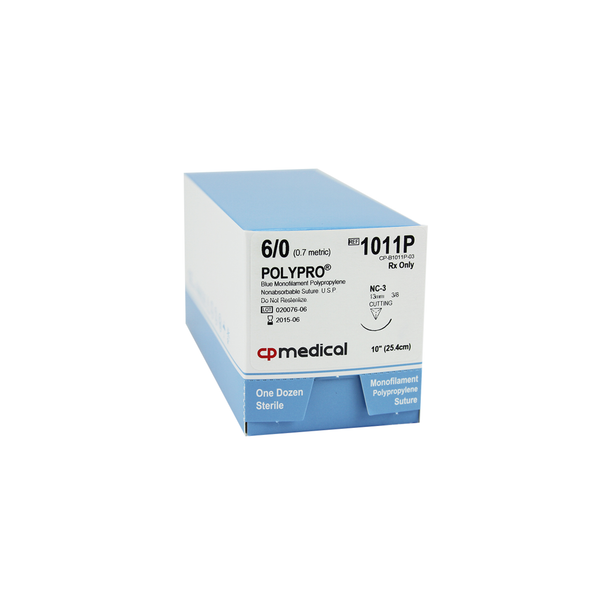 CP Medical 1011P Polypropylene, Monofilament, 6-0, Non-Absorbable Suture, C-3, Blue, 10"