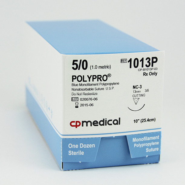 CP Medical 1013P Polypropylene, Monofilament, 5-0, Non-Absorbable Suture, C-3, Blue, 10"