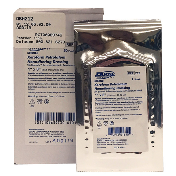 Dukal 212 Xeroform Petrolatum Gauze Dressing, 1in x 8in, 50/bx